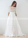 A-line Off-the-shoulder Lace Taffeta Appliques Lace Court Train 1/2 Sleeve Two Piece Wedding Dresses #PWD00022626