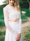 Two Piece A-line Scoop Neck Chiffon Tulle Appliques Lace Sweep Train Long Sleeve Unique Wedding Dresses #PWD00022631