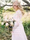 Two Piece A-line Scoop Neck Chiffon Tulle Appliques Lace Sweep Train Long Sleeve Unique Wedding Dresses #PWD00022631