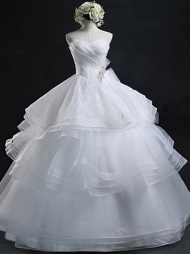 Vintage Sweetheart Organza with Appliques Lace Floor-length Ball Gown Wedding Dresses #PWD00022632