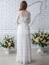 A-line Scoop Neck Chiffon Lace Floor-length Famous 1/2 Sleeve Wedding Dresses #PWD00022633