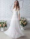 A-line Scoop Neck Chiffon Lace Floor-length Famous 1/2 Sleeve Wedding Dresses #PWD00022633