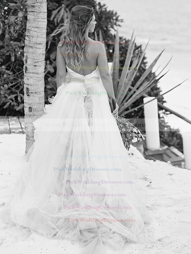 Amazing A-line Tulle with Ruffles Sweep Train Backless Strapless Wedding Dresses #PWD00022637