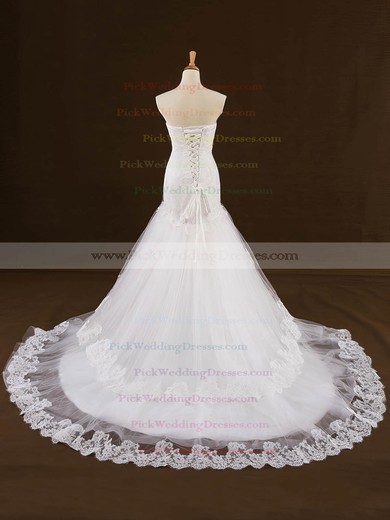 Custom Sweetheart Tulle Appliques Lace Court Train Trumpet/Mermaid Wedding Dresses #PWD00022648