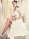 Fashion Backless A-line V-neck Tulle Chiffon Appliques Lace Floor-length Long Sleeve Wedding Dresses #PWD00022652