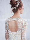 Beautiful Scoop Neck Tulle Appliques Lace Sweep Train Ball Gown Long Sleeve Wedding Dresses #PWD00022657