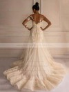 Scoop Neck Tulle Appliques Lace Court Train Long Sleeve Backless Elegant Trumpet/Mermaid Wedding Dresses #PWD00022658