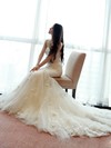 Fabulous Strapless Tulle Appliques Lace Sweep Train Trumpet/Mermaid Wedding Dresses #PWD00022660