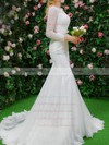 Top Scalloped Neck Lace Appliques Lace Sweep Train Long Sleeve Trumpet/Mermaid Wedding Dresses #PWD00022664