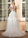 Perfect A-line Scoop Neck Cap Straps Tulle Appliques Lace Sweep Train Wedding Dresses #PWD00022665