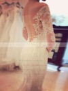 Trumpet/Mermaid Tulle Appliques Lace Court Train Long Sleeve Famous Off-the-shoulder Wedding Dresses #PWD00022666