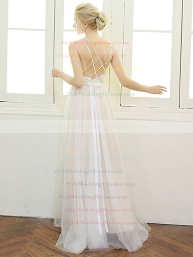 A-line V-neck Tulle with Beading Floor-length Modern Backless Wedding Dresses #PWD00022668