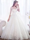 Ball Gown Scoop Neck Lace Tulle Appliques Lace Floor-length Trendy 3/4 Sleeve Wedding Dresses #PWD00022671