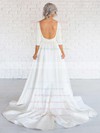 Backless A-line Scoop Neck Satin Ruffles Sweep Train Long Sleeve Simple Wedding Dresses #PWD00022674