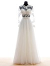 A-line Scalloped Neck Chiffon Tulle Appliques Lace Floor-length Cheap Long Sleeve Wedding Dresses #PWD00022682
