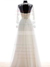 A-line Scalloped Neck Chiffon Tulle Appliques Lace Floor-length Cheap Long Sleeve Wedding Dresses #PWD00022682
