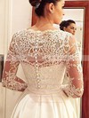 A-line V-neck Satin Tulle Appliques Lace Court Train Vintage Long Sleeve Wedding Dresses #PWD00022686