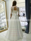 A-line Scalloped Neck Satin Lace Sashes / Ribbons Floor-length Elegant 1/2 Sleeve Wedding Dresses #PWD00022688