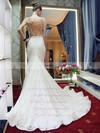 Sexy Scoop Neck Lace Tulle Beading Court Train Backless Trumpet/Mermaid Wedding Dresses #PWD00022689