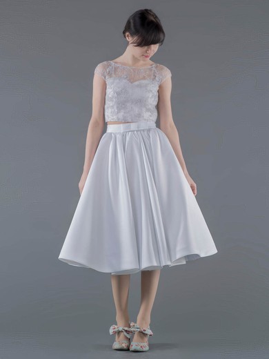 Two Piece A-line Scoop Neck Lace Satin Appliques Lace Tea-length New Arrival Wedding Dresses #PWD00022692