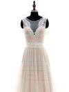 Inexpensive A-line Scoop Neck Tulle with Appliques Lace Floor-length Wedding Dresses #PWD00022697