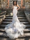 Amazing Sweetheart Lace Tulle Appliques Lace Court Train Trumpet/Mermaid Wedding Dresses #PWD00022712