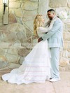 Two Piece A-line Scoop Neck Lace Organza Ruffles Sweep Train Long Sleeve Perfect Wedding Dresses #PWD00022713
