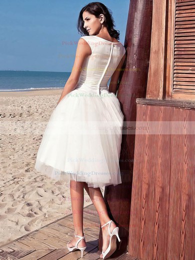 Simple Scoop Neck Satin Tulle with Ruffles Princess Knee-length Wedding Dresses #PWD00022714