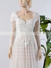 A-line V-neck Tulle Appliques Lace Sweep Train Custom Long Sleeve Wedding Dresses #PWD00022717