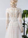 A-line V-neck Tulle Appliques Lace Sweep Train Custom Long Sleeve Wedding Dresses #PWD00022717