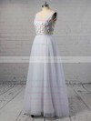 Cheap A-line V-neck Tulle with Appliques Lace Floor-length Backless Wedding Dresses #PWD00022718
