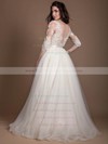 Princess Scoop Neck Tulle Appliques Lace Floor-length New 1/2 Sleeve Wedding Dresses #PWD00022723