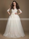 Princess Scoop Neck Tulle Appliques Lace Floor-length New 1/2 Sleeve Wedding Dresses #PWD00022723