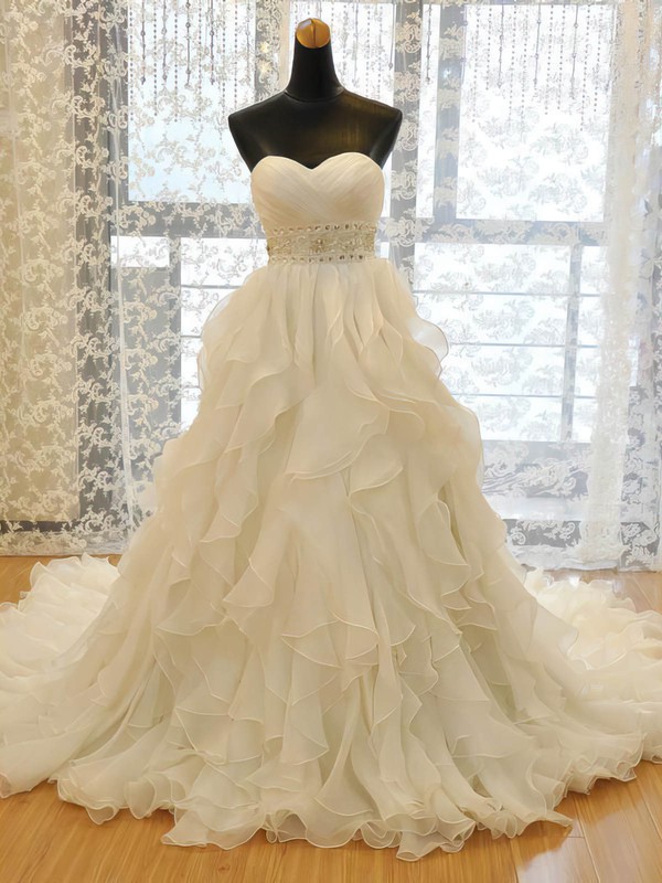 Original A-line Sweetheart Organza with Beading Court Train Wedding Dresses #PWD00022730