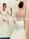 Trumpet/Mermaid Scoop Neck Tulle Appliques Lace Sweep Train Online Long Sleeve Wedding Dresses #PWD00022732