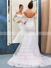 Nicest Trumpet/Mermaid Tulle Appliques Lace Sweep Train Off-the-shoulder Long Sleeve Wedding Dresses #PWD00022735