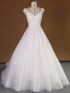 Original V-neck Lace Tulle with Appliques Lace Court Train Princess Wedding Dresses #PWD00022740