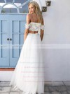 Off-the-shoulder A-line Tulle Appliques Lace Floor-length Unique Two Piece Wedding Dresses #PWD00022743