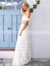 Off-the-shoulder A-line Tulle Appliques Lace Floor-length Unique Two Piece Wedding Dresses #PWD00022743