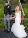 Trendy Strapless Tulle Cascading Ruffles Sweep Train Trumpet/Mermaid Wedding Dresses #PWD00022745