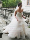 Princess Sweetheart Organza Tulle Appliques Lace Court Train Popular Backless Wedding Dresses #PWD00022746