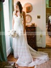 Beautiful A-line Sweetheart Chiffon with Ruffles Sweep Train Wedding Dresses #PWD00022752