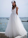 Backless A-line V-neck Tulle Sashes / Ribbons Floor-length Cheap Wedding Dresses #PWD00022753