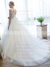 Fabulous Ball Gown V-neck Tulle with Appliques Lace Court Train Backless Wedding Dresses #PWD00022757