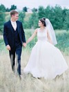 Beautiful A-line Scoop Neck Tulle with Appliques Lace Court Train Wedding Dresses #PWD00022763