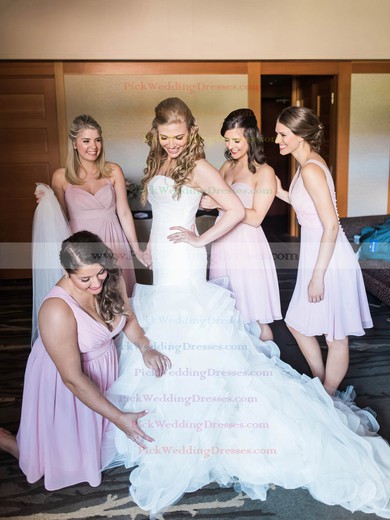 Popular Sweetheart Organza Cascading Ruffles Sweep Train Trumpet/Mermaid Wedding Dresses #PWD00022771