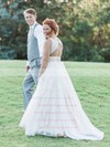 A-line V-neck Tulle with Beading Sweep Train Fabulous Open Back Wedding Dresses #PWD00022772