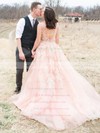 Backless A-line V-neck Tulle with Beading Court Train Amazing Wedding Dresses #PWD00022779
