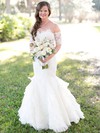 Perfect Backless Trumpet/Mermaid Sweetheart Tulle Appliques Lace Floor-length Short Sleeve Wedding Dresses #PWD00022782