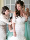 Perfect Backless Trumpet/Mermaid Sweetheart Tulle Appliques Lace Floor-length Short Sleeve Wedding Dresses #PWD00022782